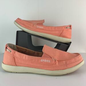 Crocs Women’s Salmon Walu Canvas Loafer Flat slip on shoes size 11